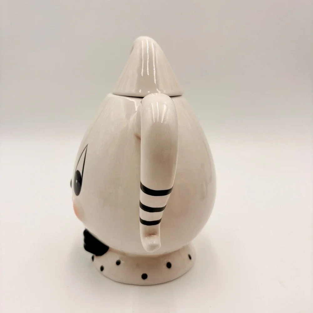 Johanna Parker Gus Ghost Clown Ceramic Teapot White Black Polka Dot Halloween